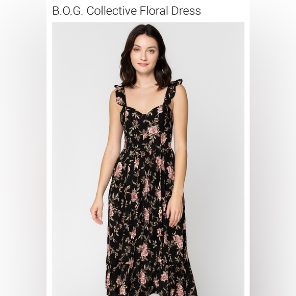B.O.G. Collective Black and Pink Floral Dress - Picture 1 of 6